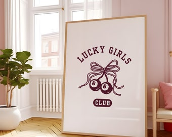 Lucky Girls Club Wall Art / Coquette Art Print, Decoración de pared de cerezo, Magic 8 Ball, Decoración de la habitación Coquette / Descarga digital, Descarga instantánea