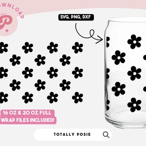 Flower, Daisy Glass Can Wrap | Simple, Trendy SVG File, Beer Can Glass Wrap, Retro Groovy SVG, Wrap Template | Silhouette Cameo, Cricut DIY