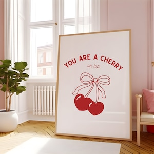 Kirschen Wand Kunst | Kirschen Art Print, Rosa Wandbild, Kirschen Wanddekor, Kokette Zimmer Dekor, Wohnheim | Digitaler Download, Sofort Download