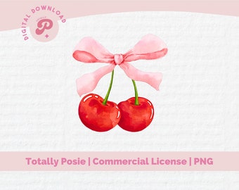 Cherry Bow PNG | Preppy Pink Bow, Cherries, Red Coquette Aesthetic, Girly, Trendy | Sublimation, Shirt & Mug Design | Commercial License