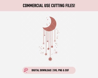 Crescent Moon SVG | Bohemian, Boho, Celestial, Moon & Stars, Constellation, Magic, Witch | Silhouette Cameo, Cricut DIY | Commercial License