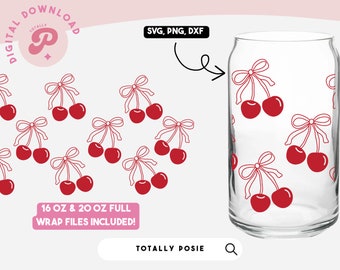 Lazo SVG para latas de vidrio / Cree vasos personalizados para sus tiendas o como obsequios de último momento / Diseño de lazo de cereza inspirado en coqueta para máquinas de corte