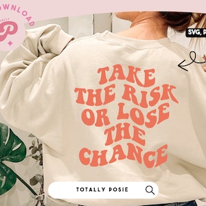 Prenez le risque ou perdez votre chance SVG | Risque, citation de motivation, rétro, Groovy | Texte ondulé | Camée Silhouette, Bricolage Cricut | Licence commerciale