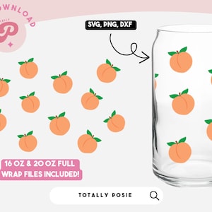 Peach Glass Can Wrap SVG | Peaches, Orange, Fruit Pattern, Just Peachy SVG, Georgia | Silhouette Cameo, Cricut DIY | Commercial License