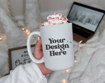 Kerst Mok Mockup, Kerst Mockup, 15 oz Koffie Mug Mockup, Mug Mockup, Witte Koffie Mok Mockup, Witte Mok Mockup, Vakantie Mok