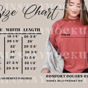 Comfort Colors C1717 Size Chart Mockup, T-Shirt Sizing Chart, Unisex Tee Size Guide, Comfort Colors Sizing, Shirt Sizing Chart Measurement