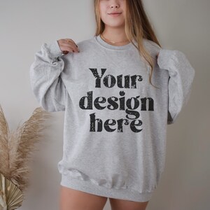 Gildan 18000 Mock Up, Ash Gildan 18000 Mockups, Sweatshirt Mock Up, Model Mockup, Mockups Sweatshirts, Ash Sweatshirt Mockup, 18000 Crewneck