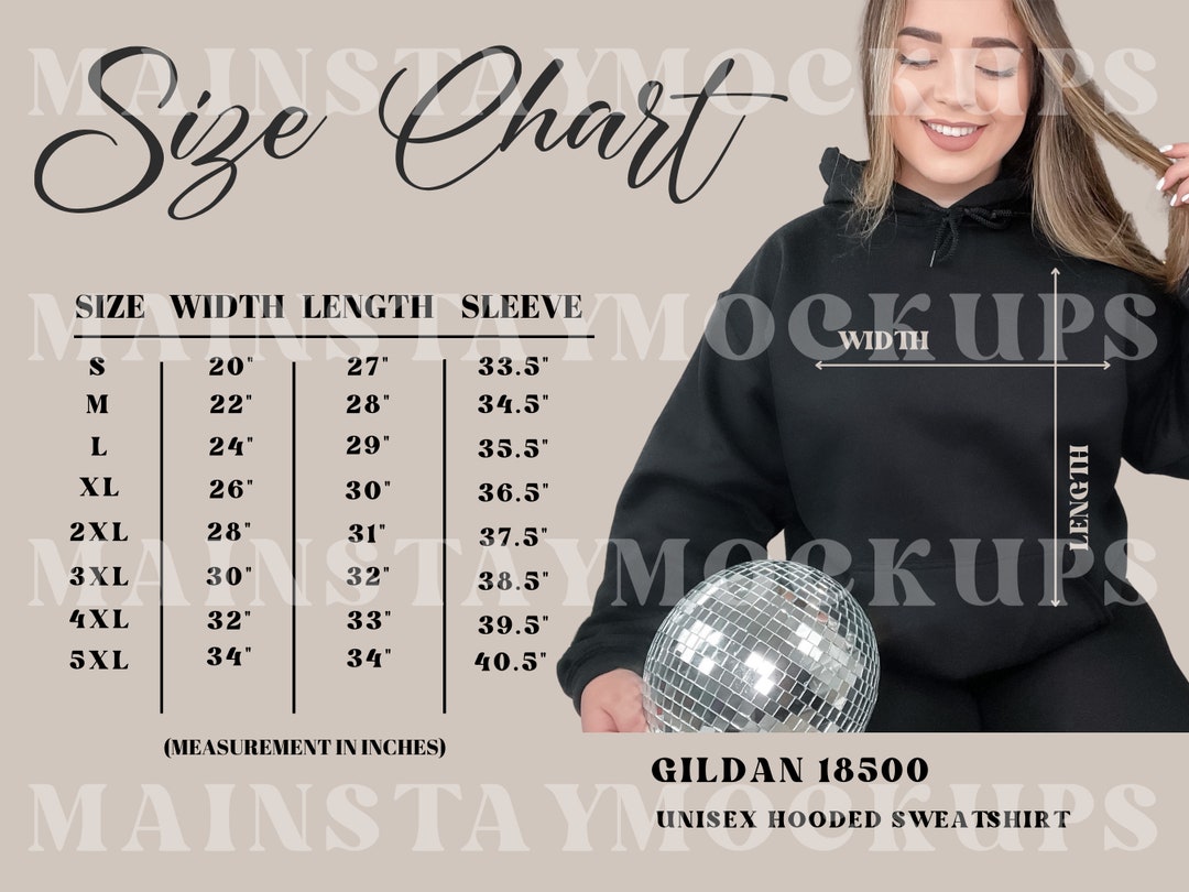 Size Chart, Hoodie Size Chart, Gildan 18500 Size Chart, Unisex Hooded
