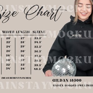 Size Chart, Hoodie Size Chart, Gildan 18500 Size Chart, Unisex Hooded Sweatshirt Size Chart, Size Chart Hoodie, Unisex Size Chart Mockup