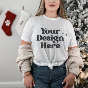 Christmas Mockup, Ash Bella Canvas 3001 Mockup, Holiday Shirt Mockup, Model Mockup, Christmas T-shirt Mockup, Retro Christmas Mockup