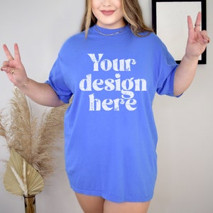 C1717 Mockup, Comfort Colors Mock Ups, T-Shirt Mockup, Oversized Shirt Mockup, Mystic Blue Comfort Colors Mockup, 1717 Mockup, Model Mockup