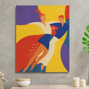 Abstract Dancing Couple Canvas Wall Art, Modern Romantic Ready-To-Hang Decor, Gift for Dance Pair