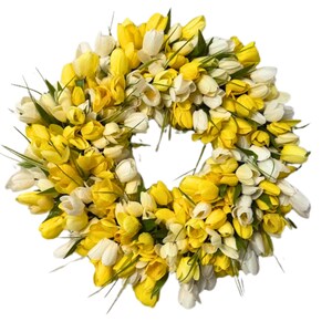 Handmade Yellow & White Tulip Wreath: Spring Easter Decor