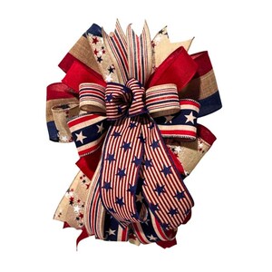 Patriotic Bow Wreath: American Flag, Red White Blue Door Decor
