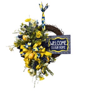 Lemon Welcome Wreath for Front Door, Lemon Wreath, Lemon Grapevine Wreath, Summer Wreath, Spring Wreath, Mothers Day Gift, housewarming gift