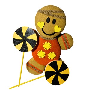 Handmade Gingerbread Girl Decor: Black & Yellow Peppermint Candies, 16 Inch