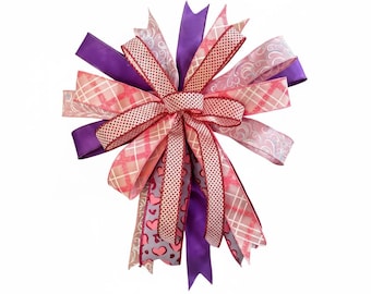 Pink Purple Polka Dot Gift Bow, Ribbon Bow Topper, Valentine's Day Decor, Fabric Ribbon Bow, Valentine's Day Gift Wreath Party Decor Accent
