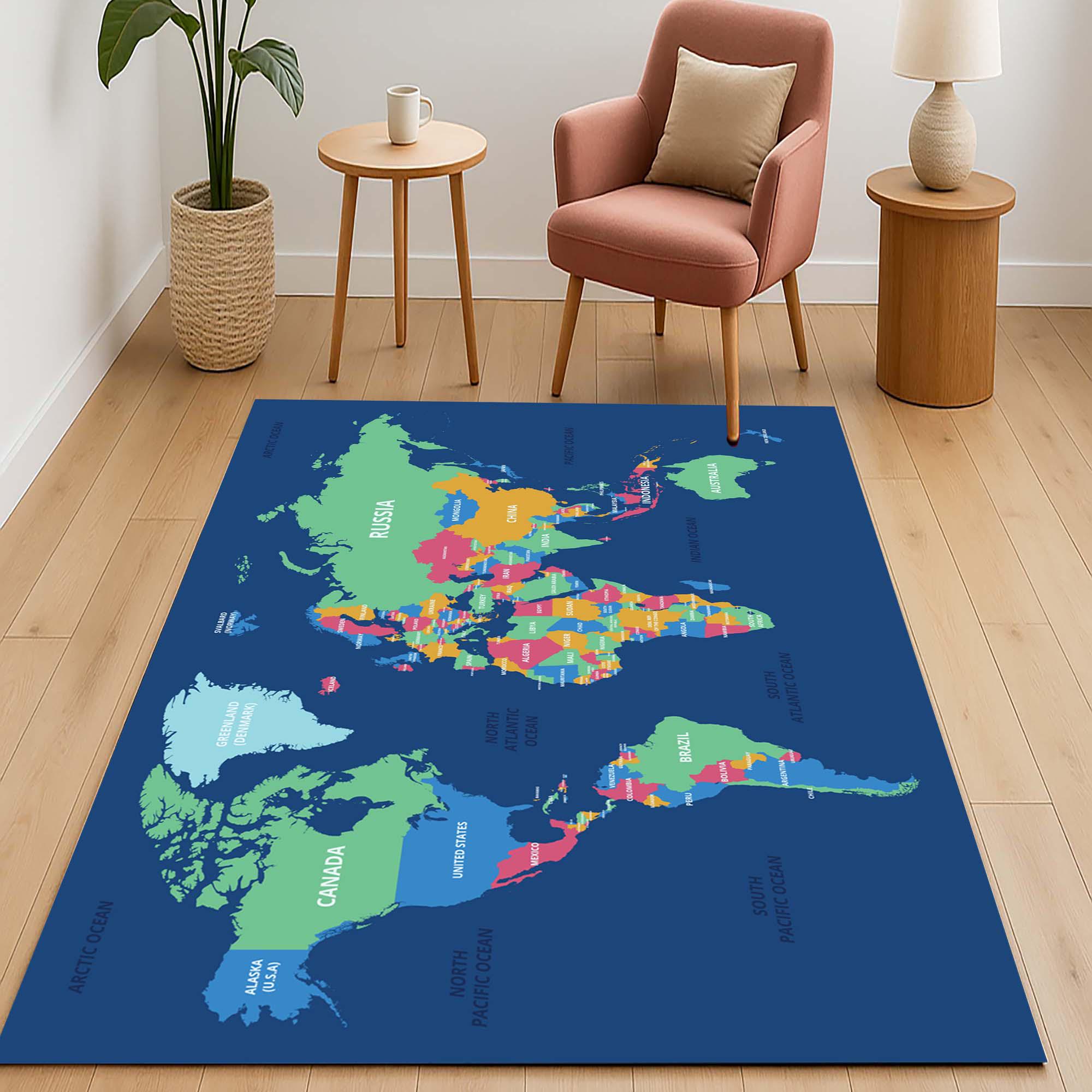 World Map Rug, Educational Rug, Map Kids Room Decor, Geography Learning ...