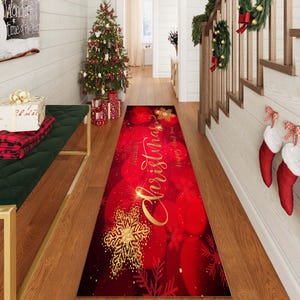 Alfombra navideña, Pasillo de Navidad, Tapete con copos de nieve, Decoración navideña para pasillo, Alfombra festiva, Decoración invernal para el hogar, Decoración de Año Nuevo
