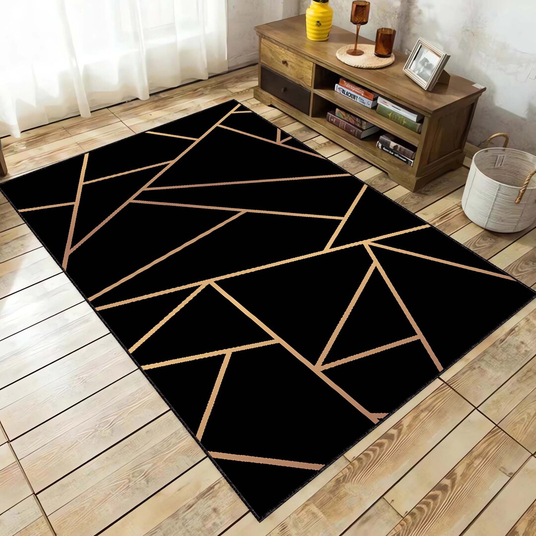Triangle, Geometric Pattern, Gold Black Rug, Geometric Ornament Pattern ...
