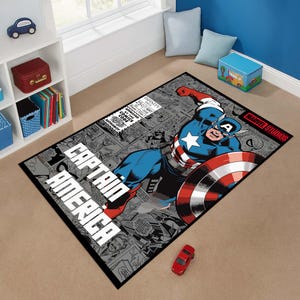 Captain America Hero Rug, Superhero Floor Mat, Comic Book Rug, Hero Home Decor, Captain America Shield Rug, Comic Style Rug, Kid Room Decor