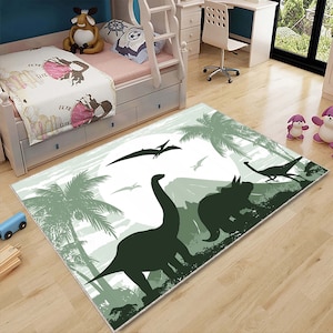 Dinosaurier gemusterter Teppich, Dinosaurier, Dinosaurier, Kinderzimmerteppich, Waschbarer Kinderteppich, Spielteppich, Spielmatte, Babyzimmerteppich