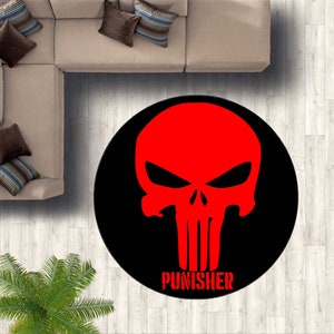 Punisher Skull Round Carpet, Office, Punisher Skull Theme Rug, Fantastic Decor, Punisher Skull, Punisher Skull Logo Rug, The Punisher