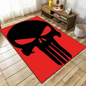 Punisher, Skull Rug, Punisher Carpet, Floor Area Mat, Movie Room Rug, Punisher Symbol Rug, Gift for Her, Gift for Him, Skull Decor Carpet