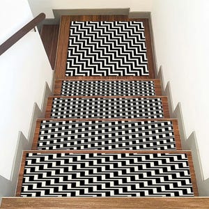Black Zigzag Lines Stair Tread Rug, Kilim Design Rug, Geometric Pattern Rug, Modern Stair Treads Rug, Easy To Clean Rug, Thin Rug, Cool Rug