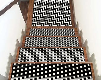 Tappeto per scale con linee a zigzag nere, tappeto con design kilim, tappeto con motivo geometrico, tappeto per scale moderno, tappeto facile da pulire, tappeto sottile, tappeto fresco