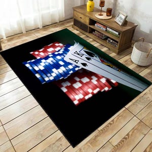 Spielkarten Symbole, Teppich für Poker-Player-Raum, Designteppich, Kasino-Geschenk, Spielzimmer-Dekor-Geschenk, Kasino-Party-Dekor