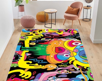 Graffiti Rug, Colorful Rugs, Grafiti Rug, Unique Rug, Abstract Art Rug, Art Rug, Abstract Art Rugs, Unique Gift Bright, Face Art