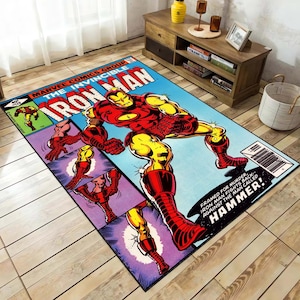 Iron Man Rug, Superhero Rug, Fantastic Rug, Movie Rug, Gift Rug, Kids Room Rug, Iron Man Decor Carpet, Non-Slip Rug, Area Gift for Son
