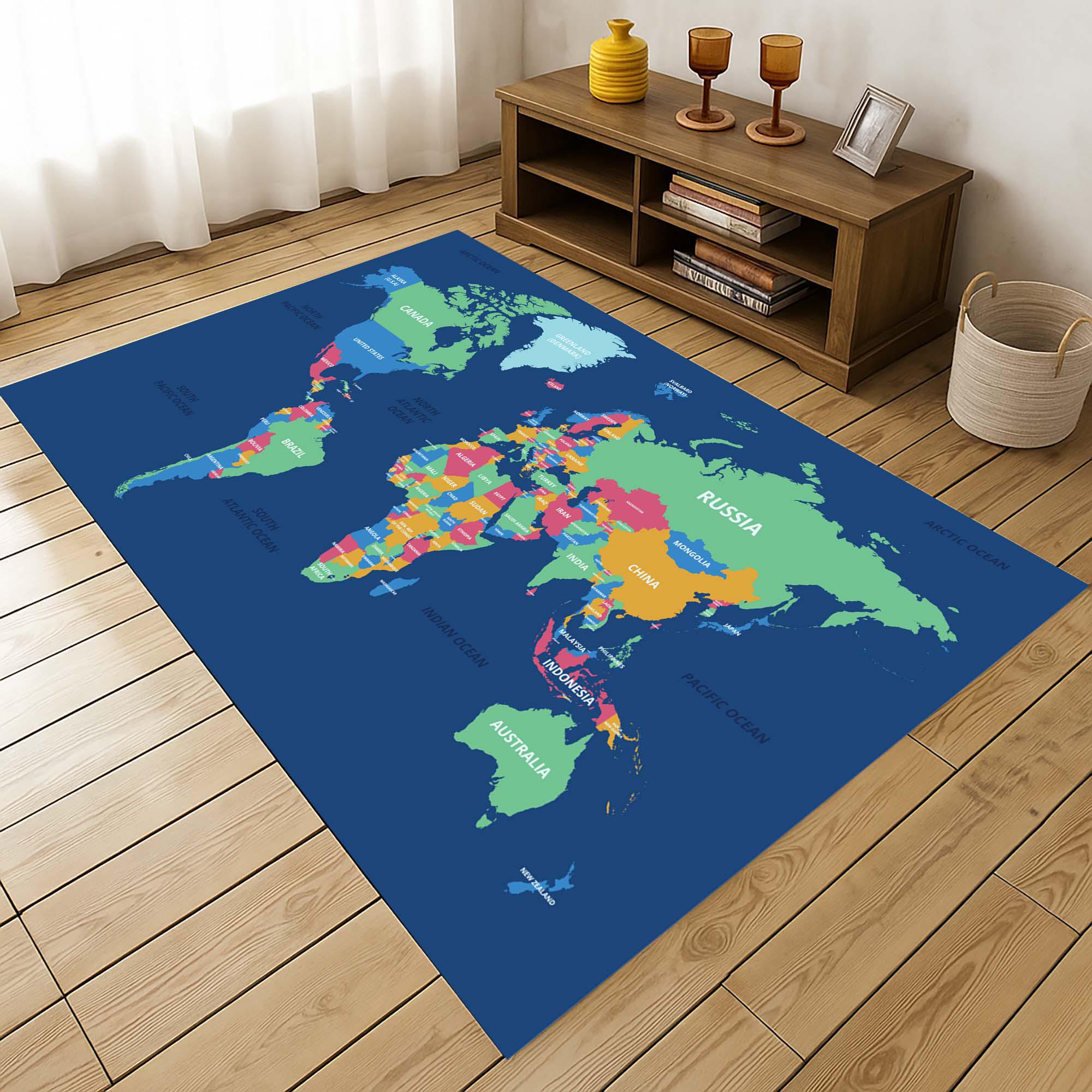 World Map Rug, Educational Rug, Map Kids Room Decor, Geography Learning ...