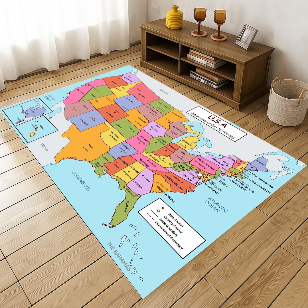 Educational USA Map Rug, United States Map Carpet, Kids Learning Area ...