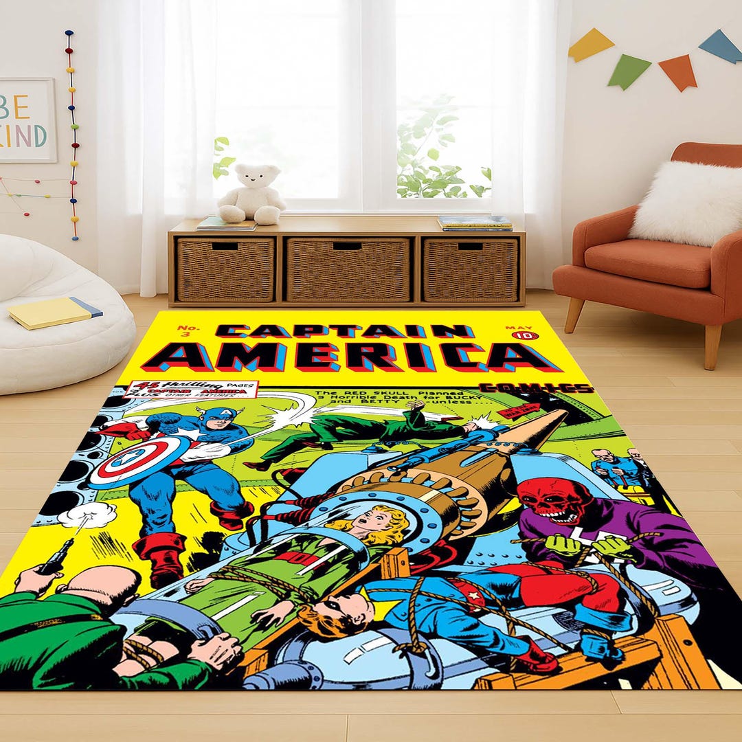 Action Figure Rug Captain America Rug, Comic Superhero Floor Mat, Comic Book Rug, Kids ...