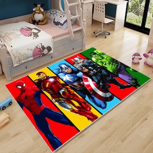 Tappeto con personaggi dei fumetti, Spiderman, Ironman, Capitan America, Thor, Hulk