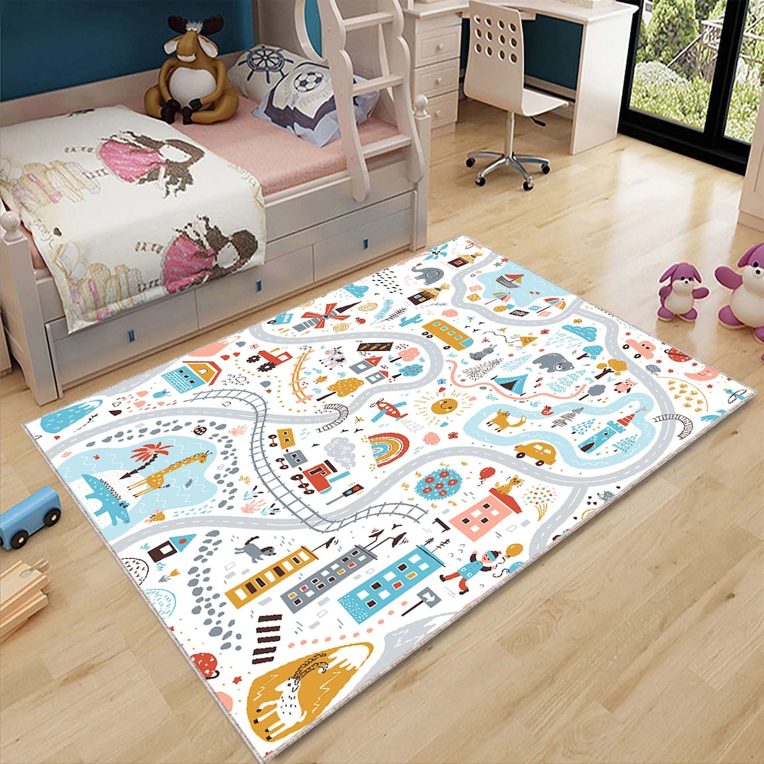 Play Area Rug Design Playground Nursery Kids Rug, Horizontal Design City Road, Gift Kids ...