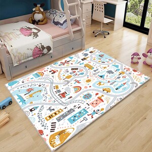 Speeltuin kinderkleed, horizontaal ontwerp City Road, cadeau kindervloerkleed, decoratie kinderkamer