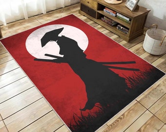 Samurai Rug, Themed Rug, Cool Rug, Area Housewarming Gift, Home Decor, Non Slip Rug, Drawing Rug