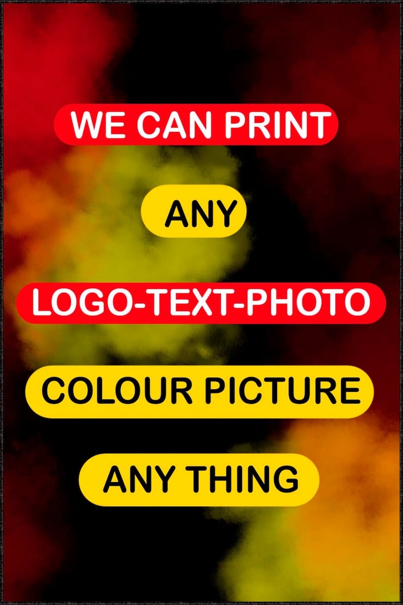 Może przedstawiać: Projekt graficzny z czarnym tłem i kolorowymi efektami dymu. Tekst "WE CAN PRINT ANY LOGO-TEXT-PHOTO COLOUR PICTURE ANYTHING" jest wyświetlany w kolorze czerwonym i ż&oacute;łtym.