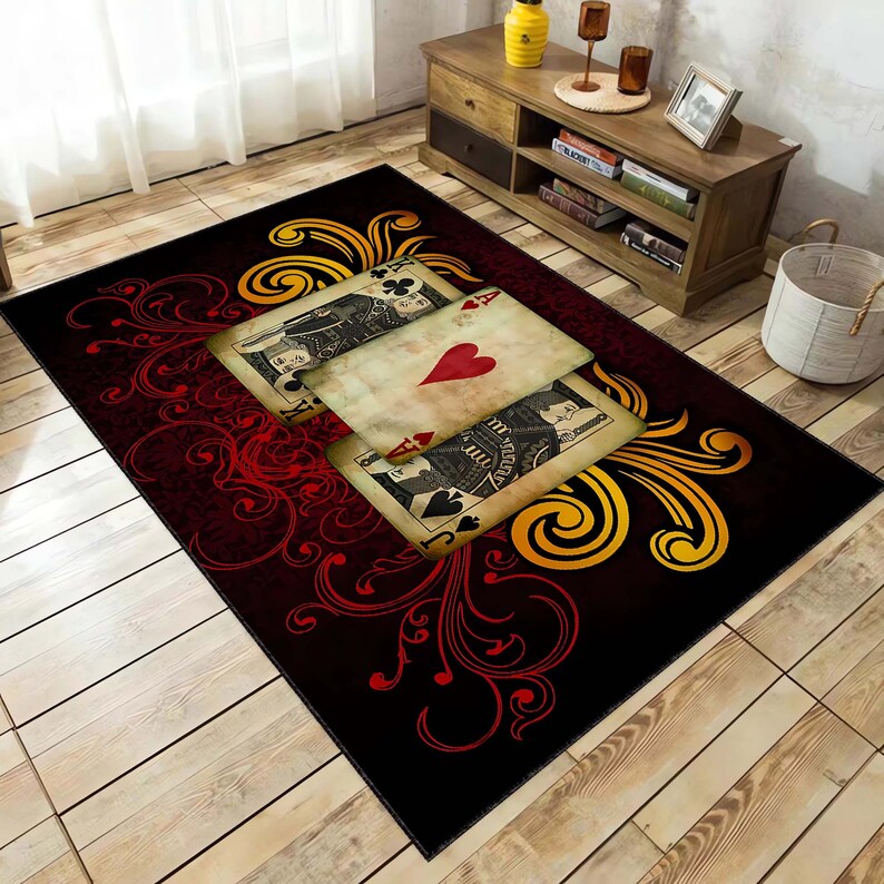 Playing Cards Symbols Rug, Poker Player Room Design Rug, Casino Floor ...