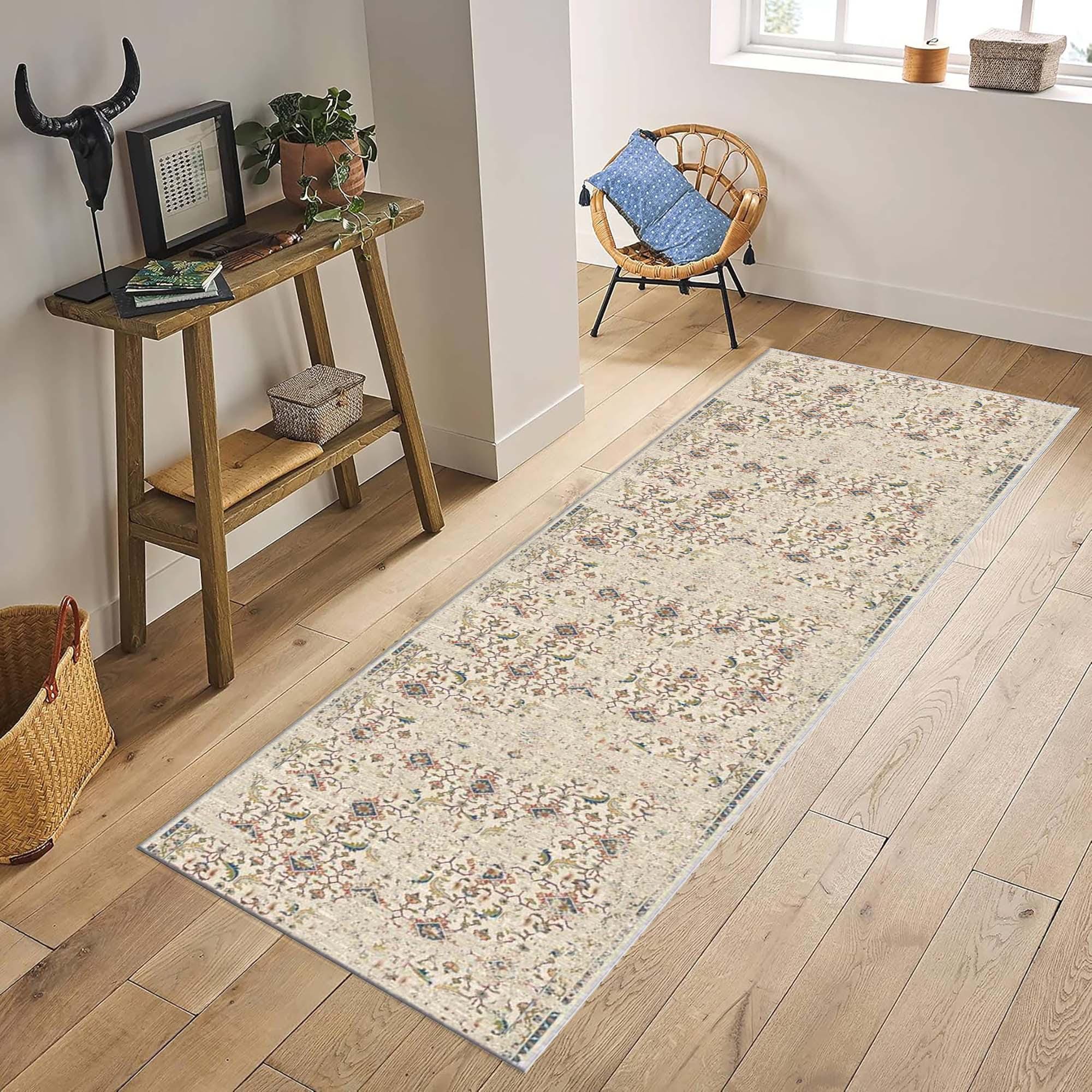 200x230 Teppich, Grauer Teppich im Vintage Look, Anti-Rutsch-Teppich, Beige Teppich, Teppich für Wohnzimmer