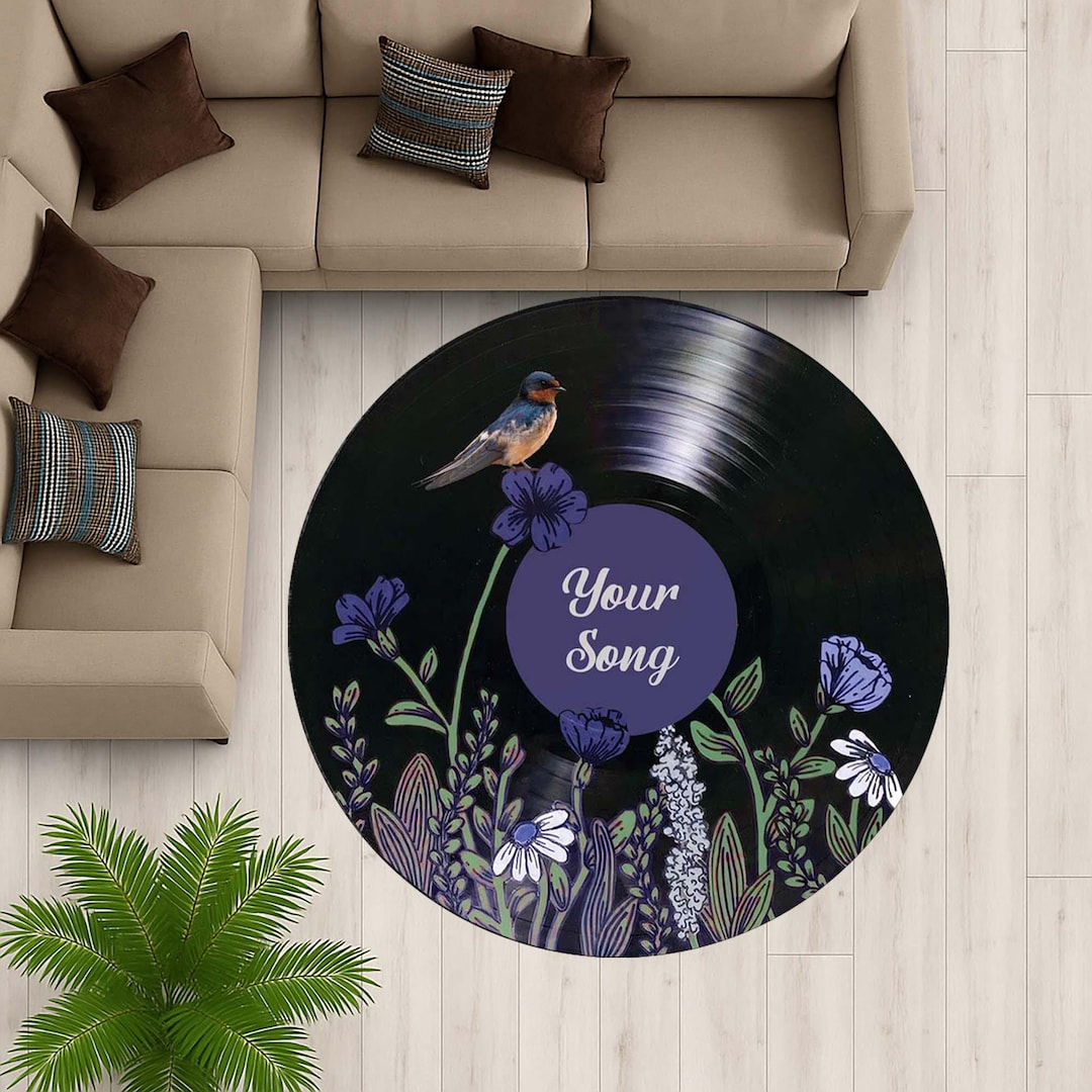 Spotify Song Rug Vinyl Record Round Rug, Custom Song Carpet, Music Lover Gift, Floral ...