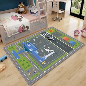 Runway Rug, Airport Decor Rug, Plane Rug, Apron Rug, Kids Room Rug, Boys Room Decor, Playing Mat, Birthday Gift, Popular Rug, Area Floor Rug