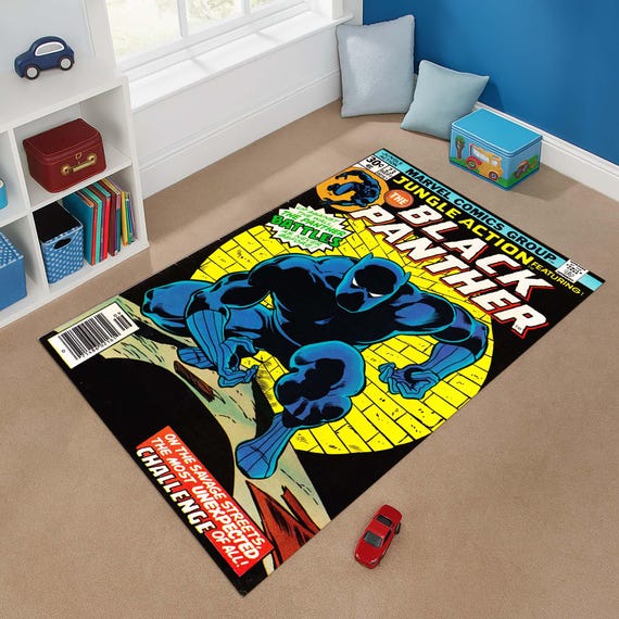 Black Panther Rug, Superhero Carpet, Comic Book Design, Black Panther Decor, Kids Room Rug, Vibrant Rug, Comics Heroic Design, Comic Rug