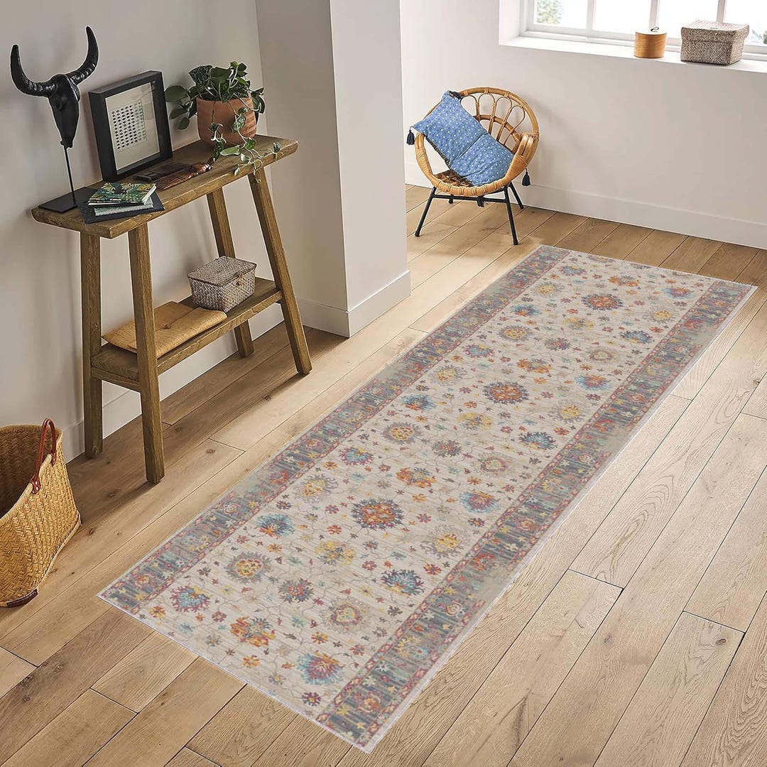 Unique Runner Rugs Ethnic Floral Design Runner, Custom Size Runner Rug, Natural Cotton ...