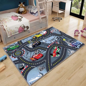 Car Road kindertapijt, autotapijt bliksem, speeltapijt, jongenstapijt, kamerdecor auto, jongenskamer, art deco-tapijt, zijn cadeau-tapijt
