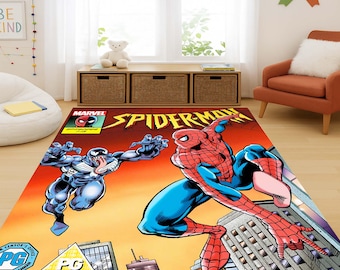 Tappeto Spiderman, tappeto supereroe, arredamento Spiderman, tappeto per cameretta bambini, design a fumetti, tappeto vivace, tappeto eroico, camera da letto Spiderman, tappeto per bambini
