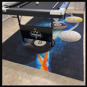 Pool Ball on Fire, Billiards Rug, Decorative Floor Rug, Billiards Fan Club Decor, Ball design Area rug, Game Room,Pool Balls on Blue Glowing